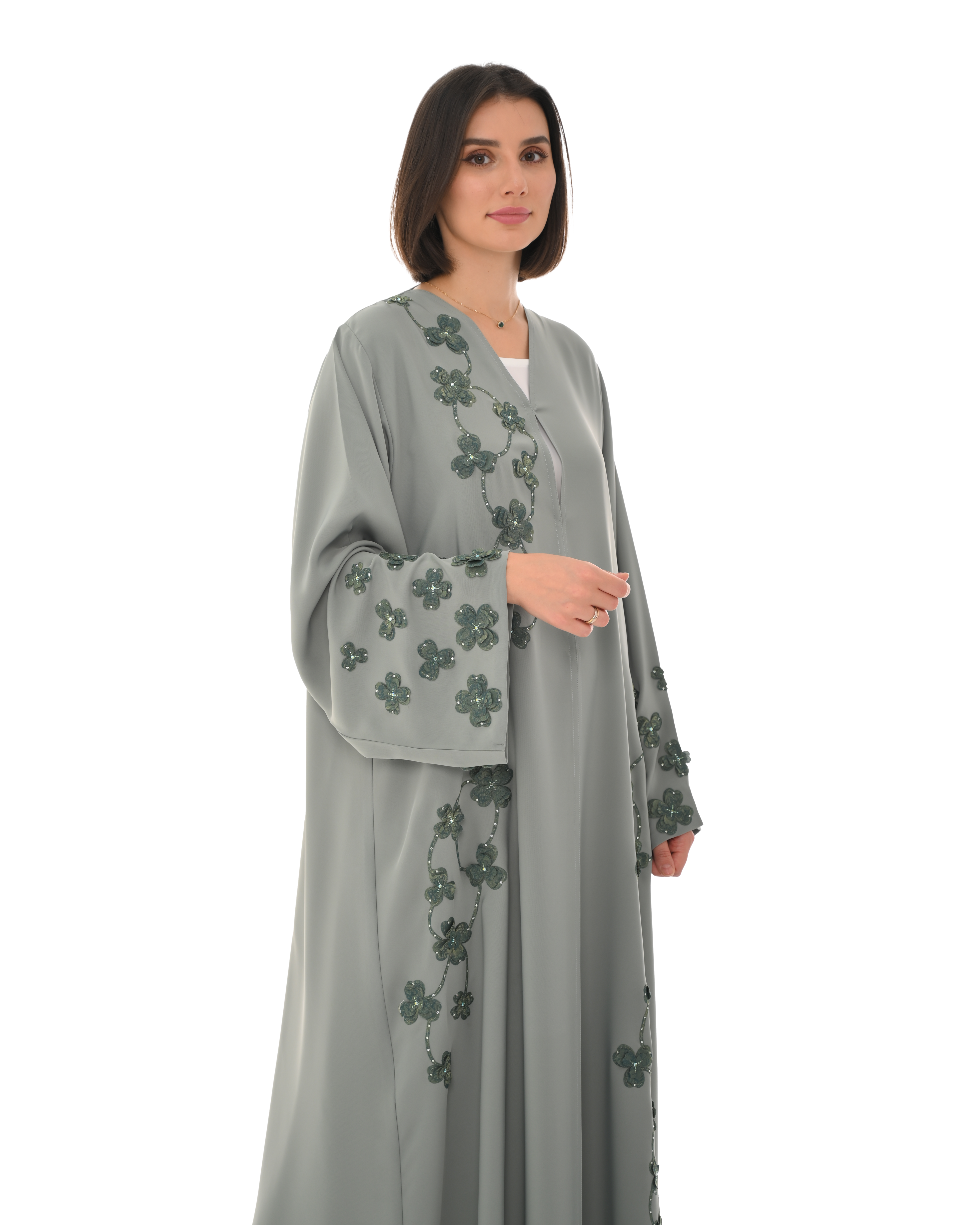Buy Online Sage Green Abaya with Olive Green Floral Embroidery | Luxury Online Abaya | Women's Abaya Online Buy Online Sage Green Abaya with Olive Green Floral Embroidery | Luxury Online Abaya | Women's Abaya Online