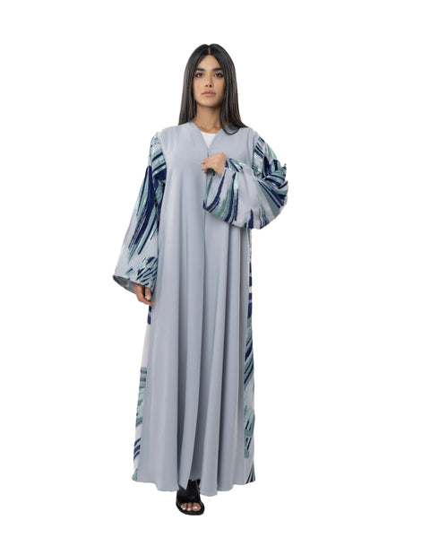 Hanayen Pastel Abaya with Abstract Organza Print | Clearance best abaya online in dubai