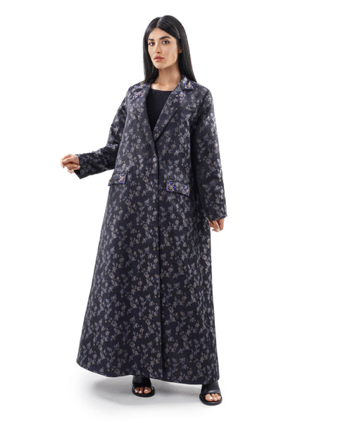 Hanayen Jacquard Abaya with Embellished Lapel Details | Clearance best abaya online in dubai