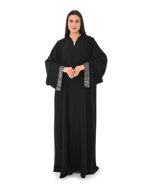Hanayen Black Abaya with Crystal Embellished Cuffs and Sheila best abaya online in dubai