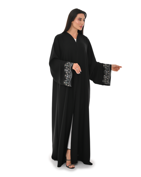 Hanayen Emirati Abaya with Circular Crystal Embellished Sleeves best abaya online in dubai