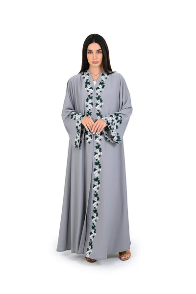 Hanayen Abaya Set with Intricate Green & White Floral Embroidery best abaya online in dubai
