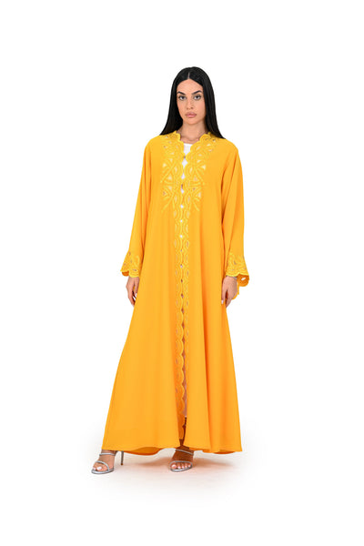 Hanayen Abaya with Geometric Embroidery and Scalloped Edging best abaya online in dubai