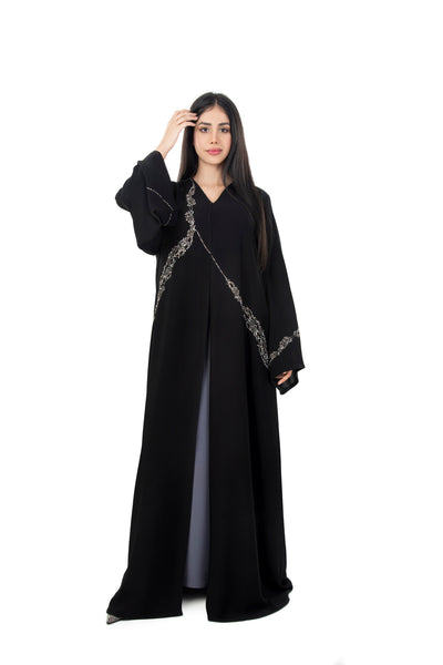 Hanayen Asymmetric Metallic Crystal Design | Clearance best abaya online in dubai