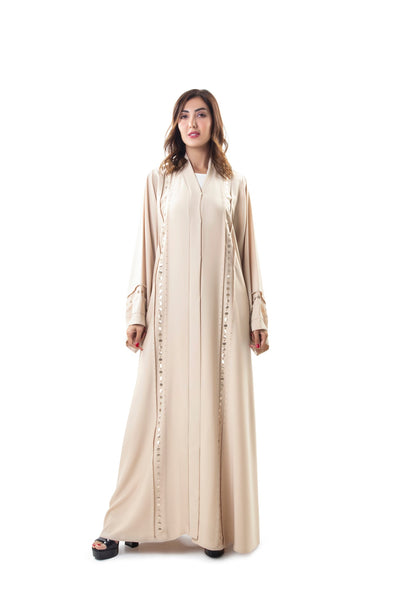 Hanayen Beige Abaya Design With Crystal | Clearance best abaya online in dubai