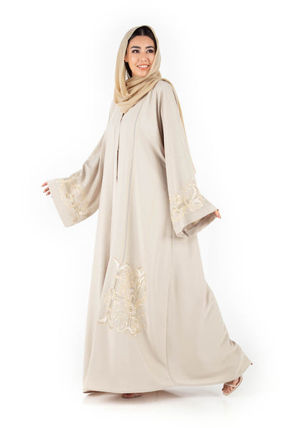 Hanayen Beige Embroidered Abaya Design | Clearance best abaya online in dubai