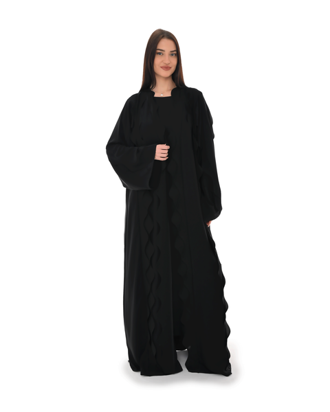 Hanayen Black Abaya with 3D Wavy Texture best abaya online in dubai
