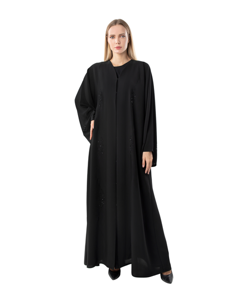 Hanayen Black Abaya with Crystal Beaded Panels best abaya online in dubai