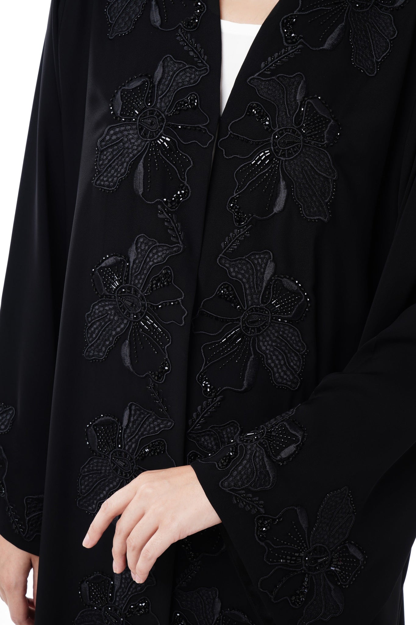 Hanayen Black Abaya with Elegant Floral Embroidery