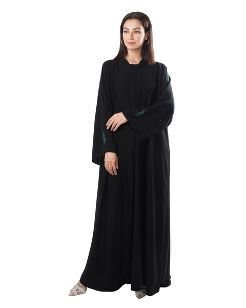 Hanayen Black Abaya With Embroidered Motifs and Crystal Beading best abaya online in dubai