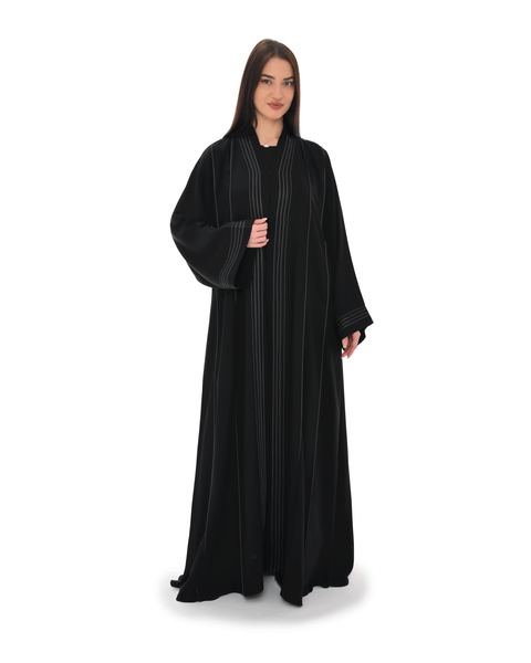 Hanayen Black Abaya with Fine Linear Embroidery best abaya online in dubai