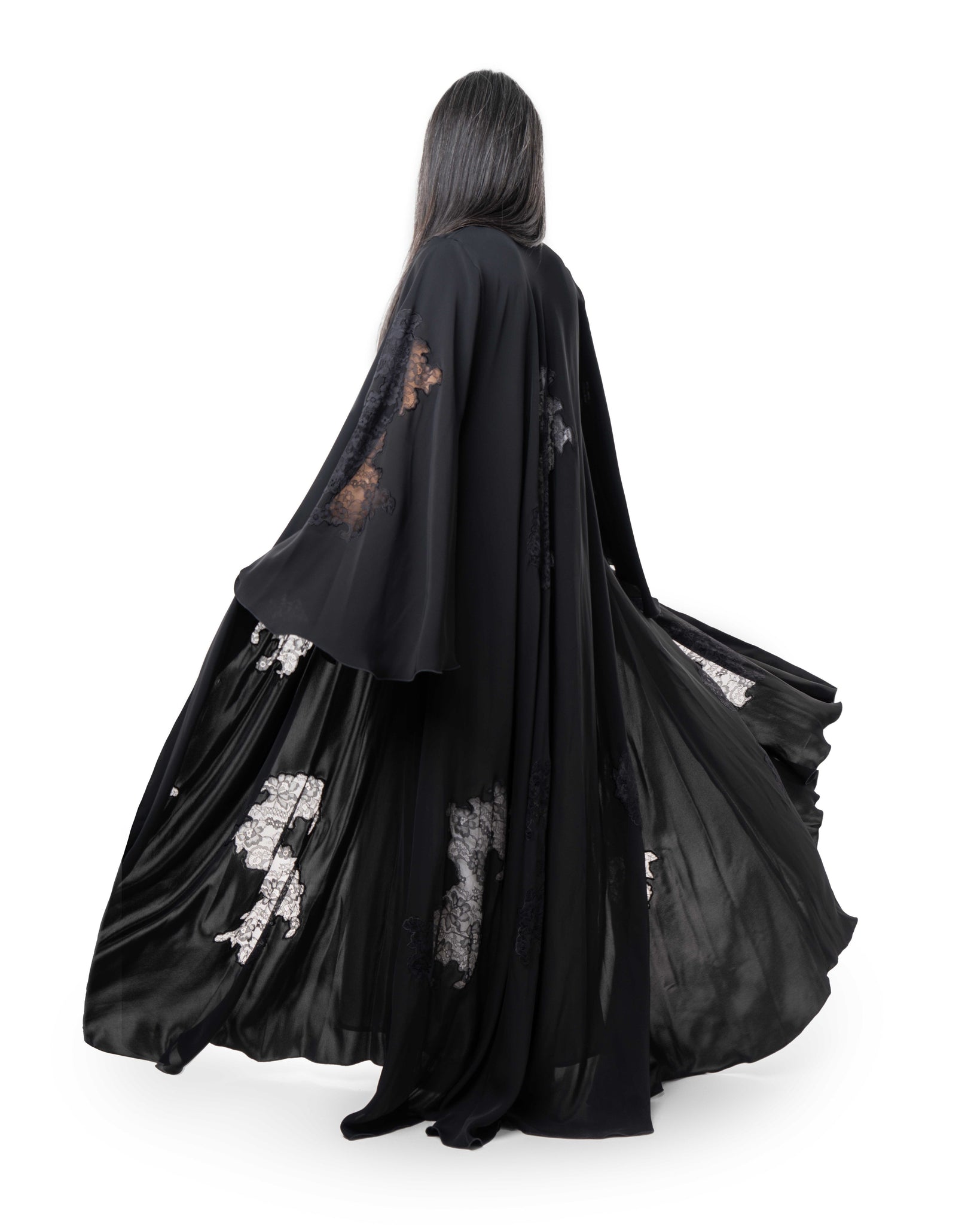 Hanayen Black Abaya with Intricate Lace Patterns | Clearance best abaya online in dubai