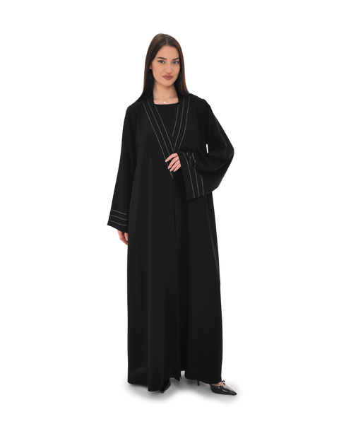 Hanayen Black Abaya with Shimmer Stitch Details best abaya online in dubai