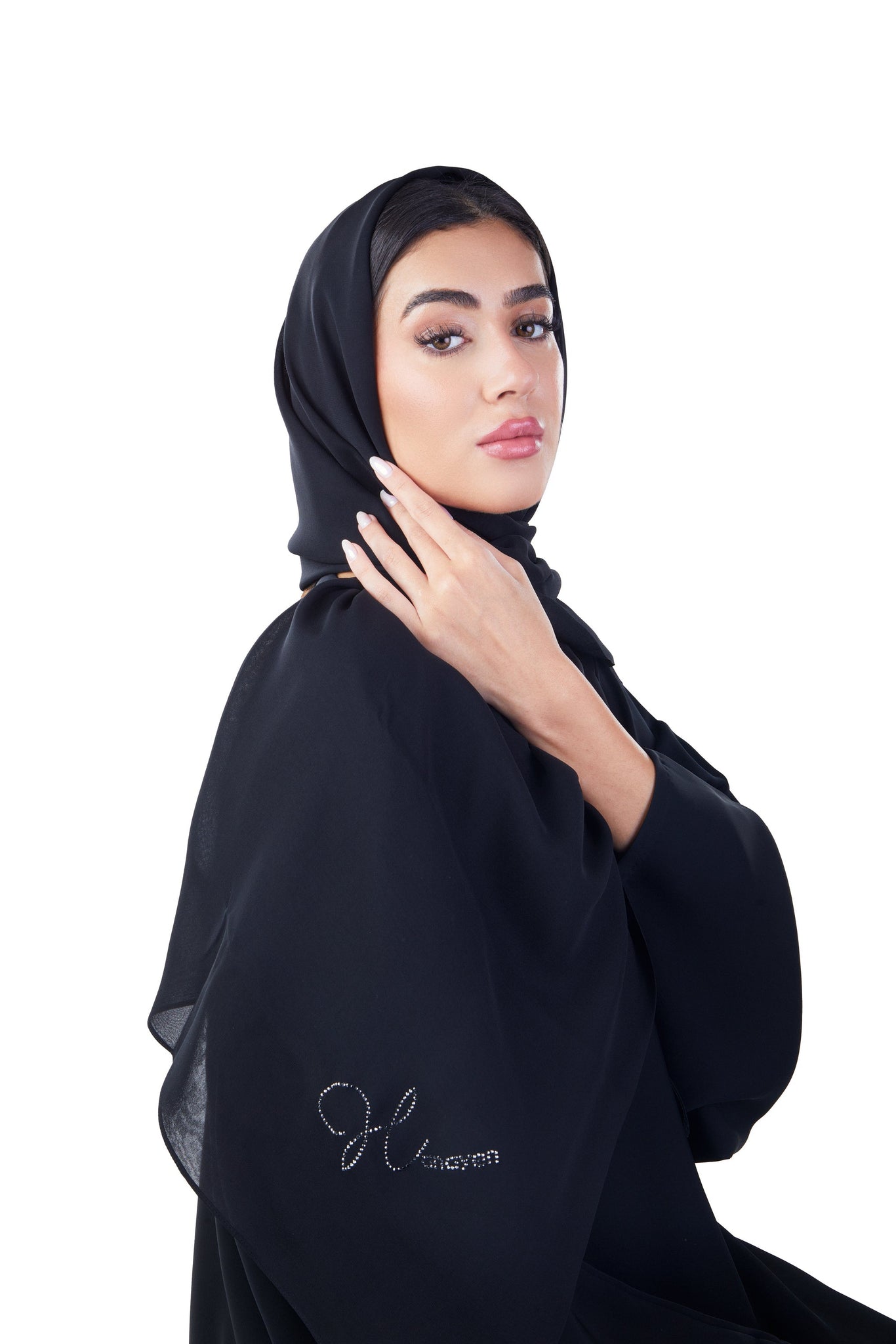 Hanayen Black Chiffon Sheila – Custom Size best abaya online in dubai