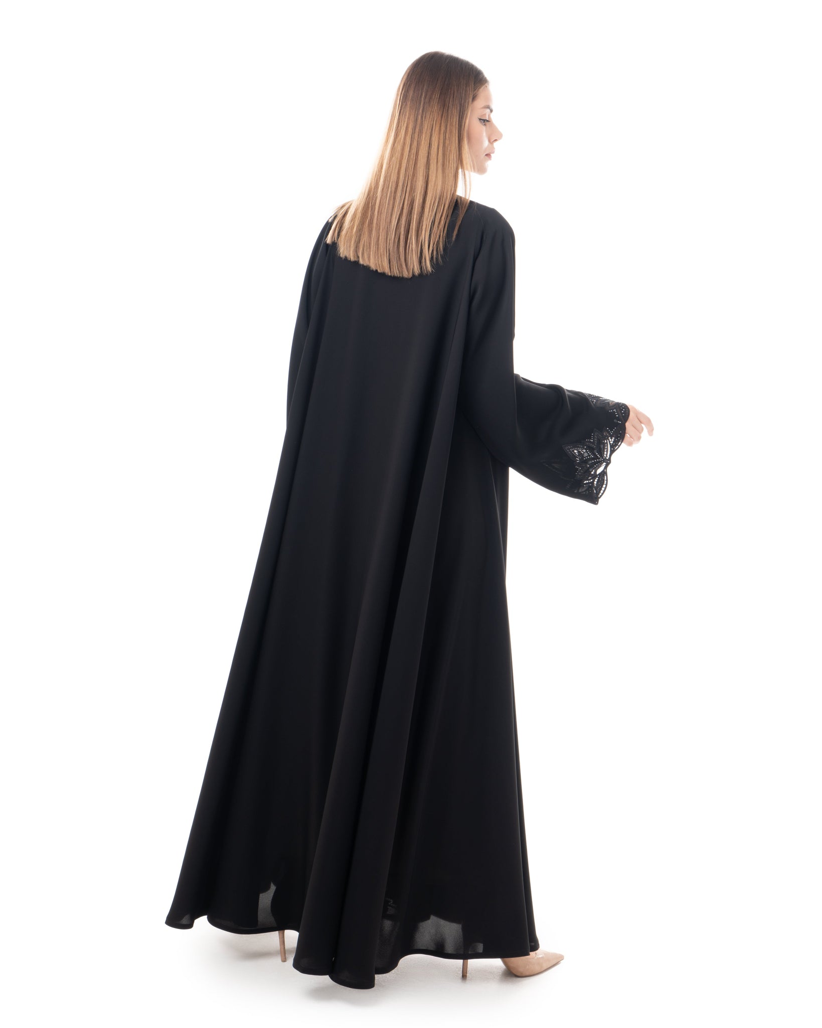 Hanayen Black Embroidered Abaya with Intricate Floral Design