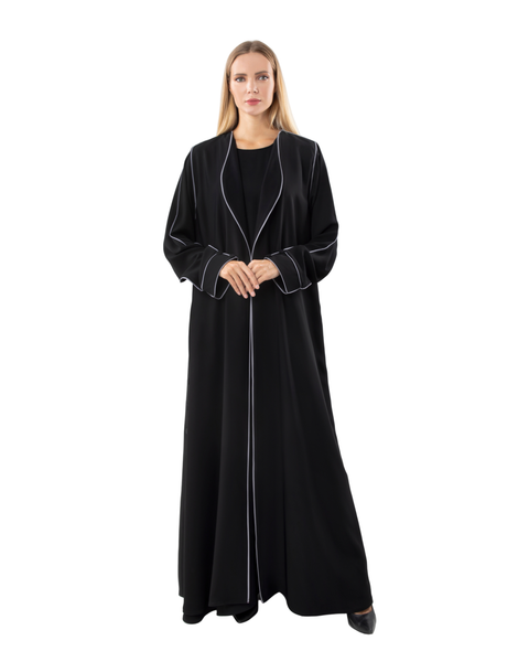 Hanayen Black Everyday Abaya With White Piping best abaya online in dubai
