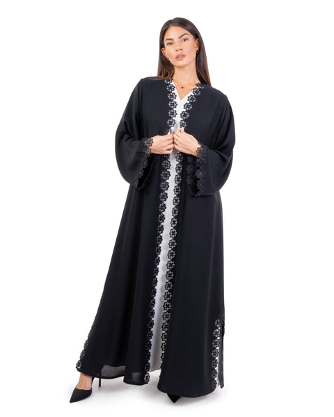 Hanayen Black Floral Embroidered Abaya