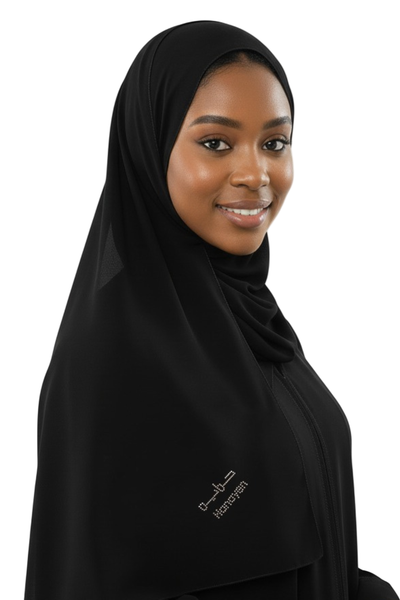 Hanayen Black Sheila with Elegant Hanayen Calligraphy Design best abaya online in dubai