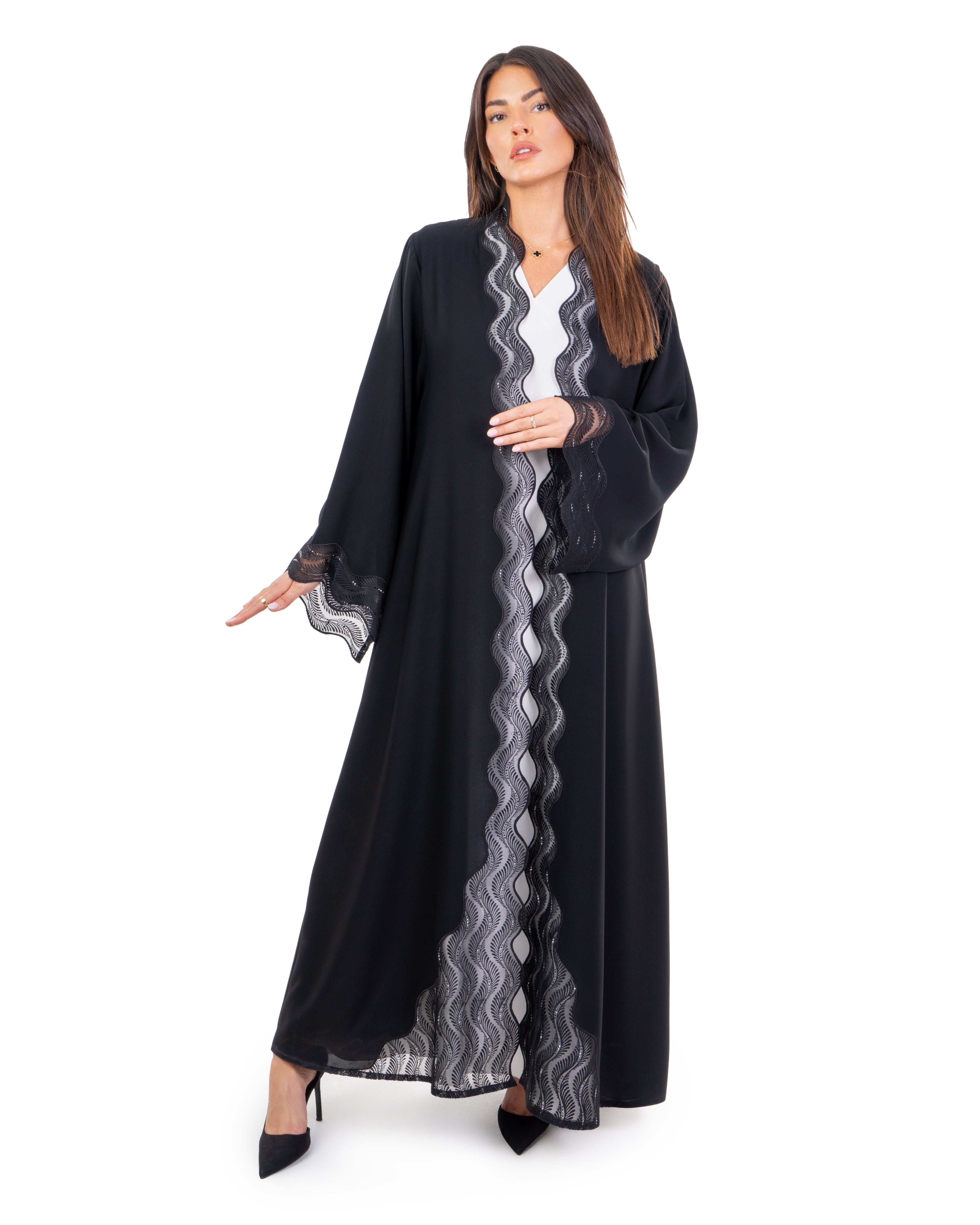 Buy Online Black Wave Embroidered Abaya Luxury Online Abaya