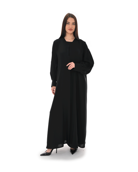 Hanayen Classic Black Abaya with Elegant Pleated Sleeves best abaya online in dubai