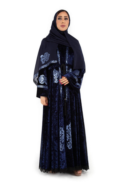 Hanayen Classic Blue Velvet Abaya | Clearance best abaya online in dubai