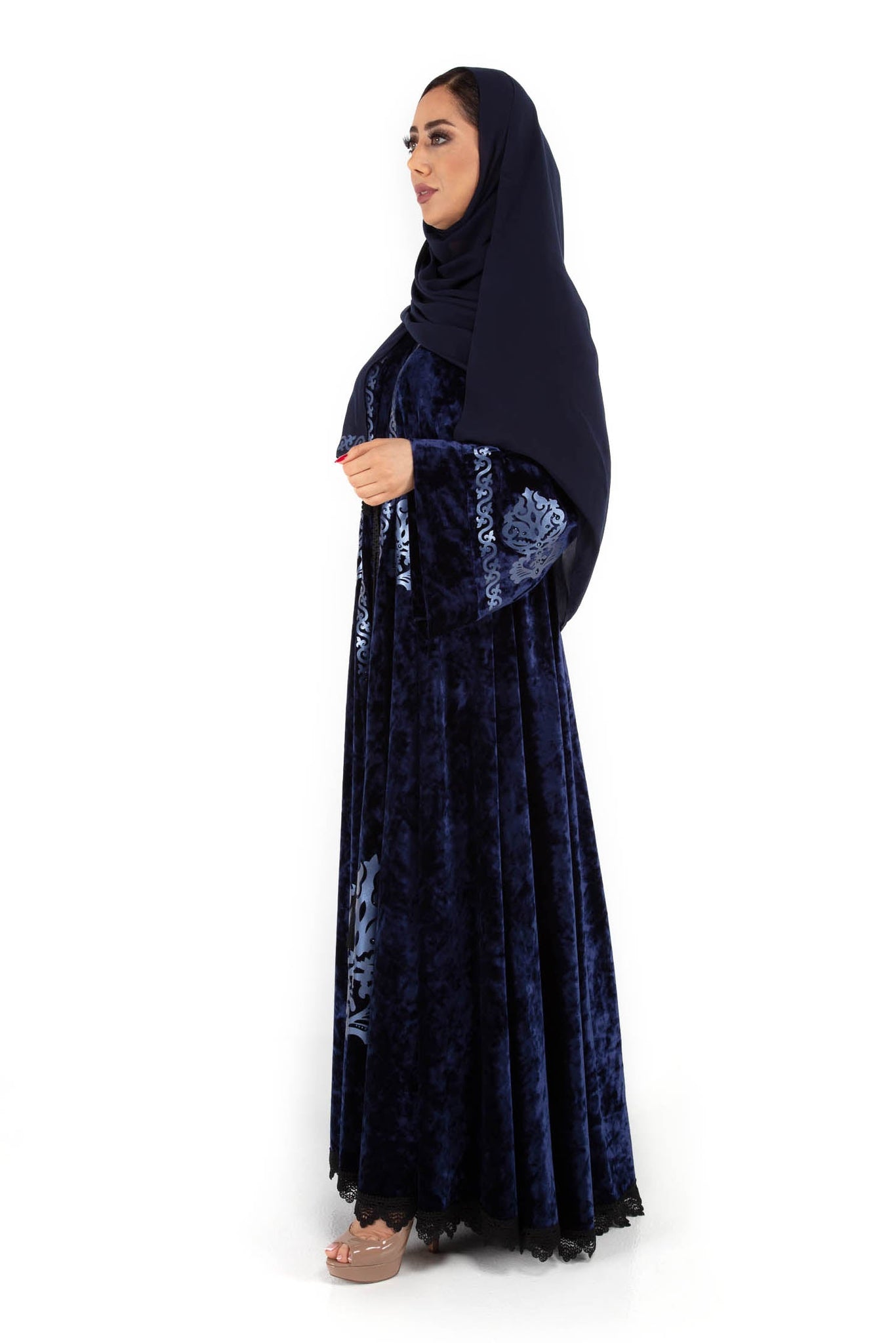 Hanayen Classic Blue Velvet Abaya | Clearance best abaya online in dubai