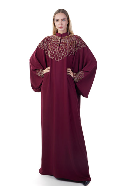 Hanayen Closed Abaya With Beads And Crystals Details