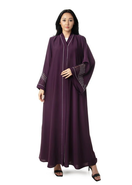 Hanayen Maroon Abaya With Intricate Stone Design