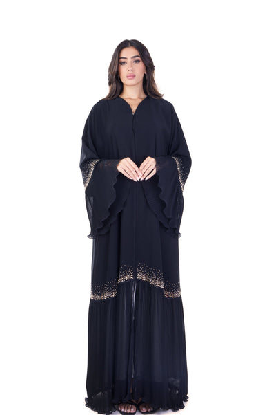 Hanayen Crystalized Abaya With Chiffon Inserts