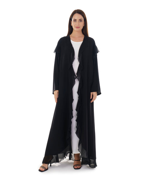 Hanayen Cut Abaya With Layered Chiffon