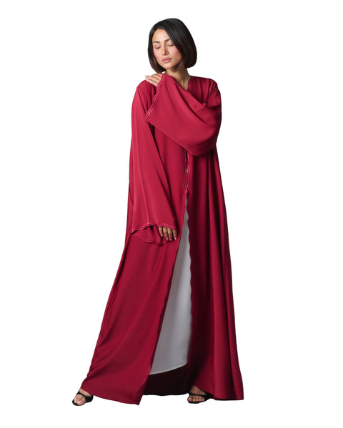 Hanayen Deep Red Luxury Open Abaya with Delicate Sequin Crystal best abaya online in dubai