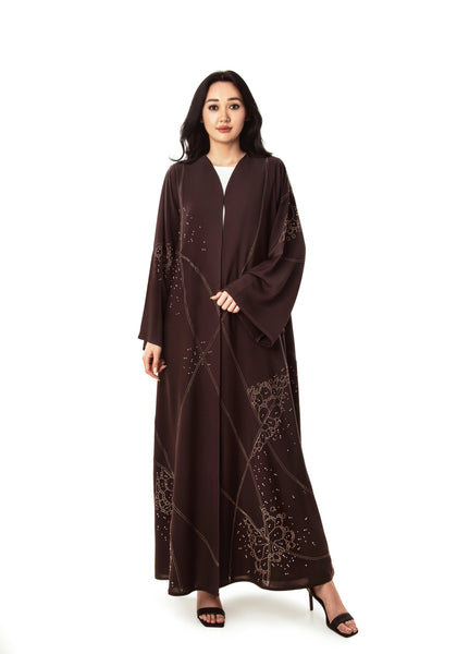 Hanayen Diagonal Embroidered Crystal Abaya