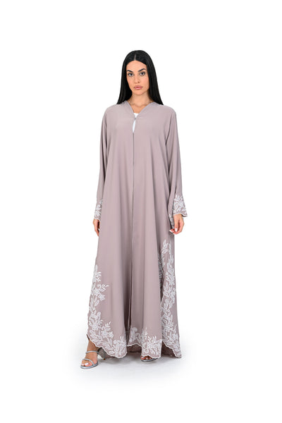Hanayen Dubai Abaya Style with White Floral Lace Embroidery best abaya online in dubai