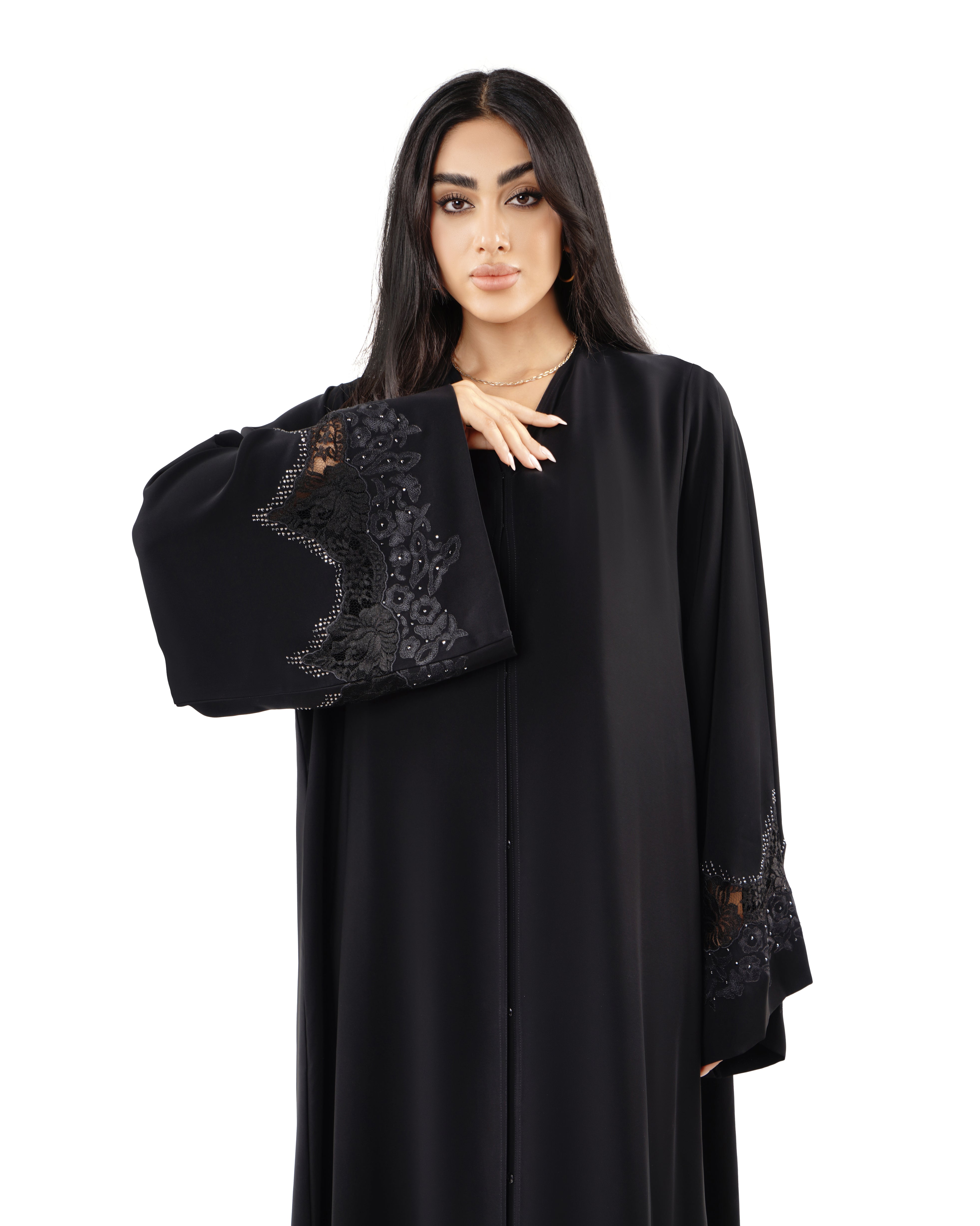 Hanayen Elegant Black Abaya With Embellished Sleeves And Hem Detailing hanayen-elegant-black-abaya-with-embellished-sleeves-and-hem-detailing