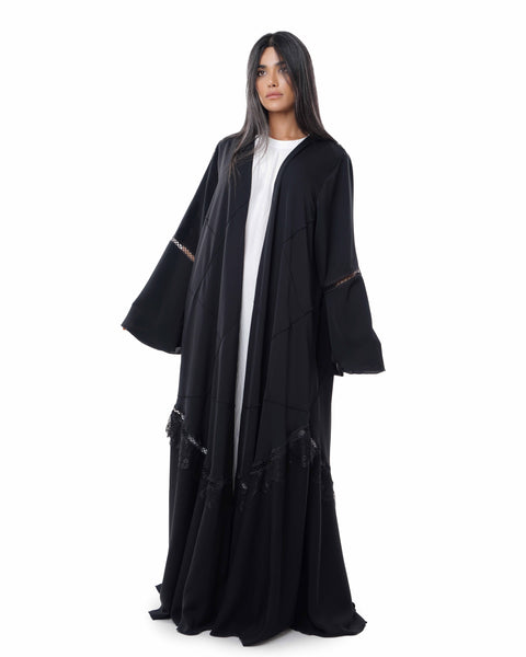 Hanayen Elegant Black Abaya with Lace and Minimalist Design