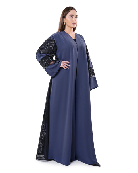 Hanayen Elegant Crystalized Abaya Cut With Lace Insert