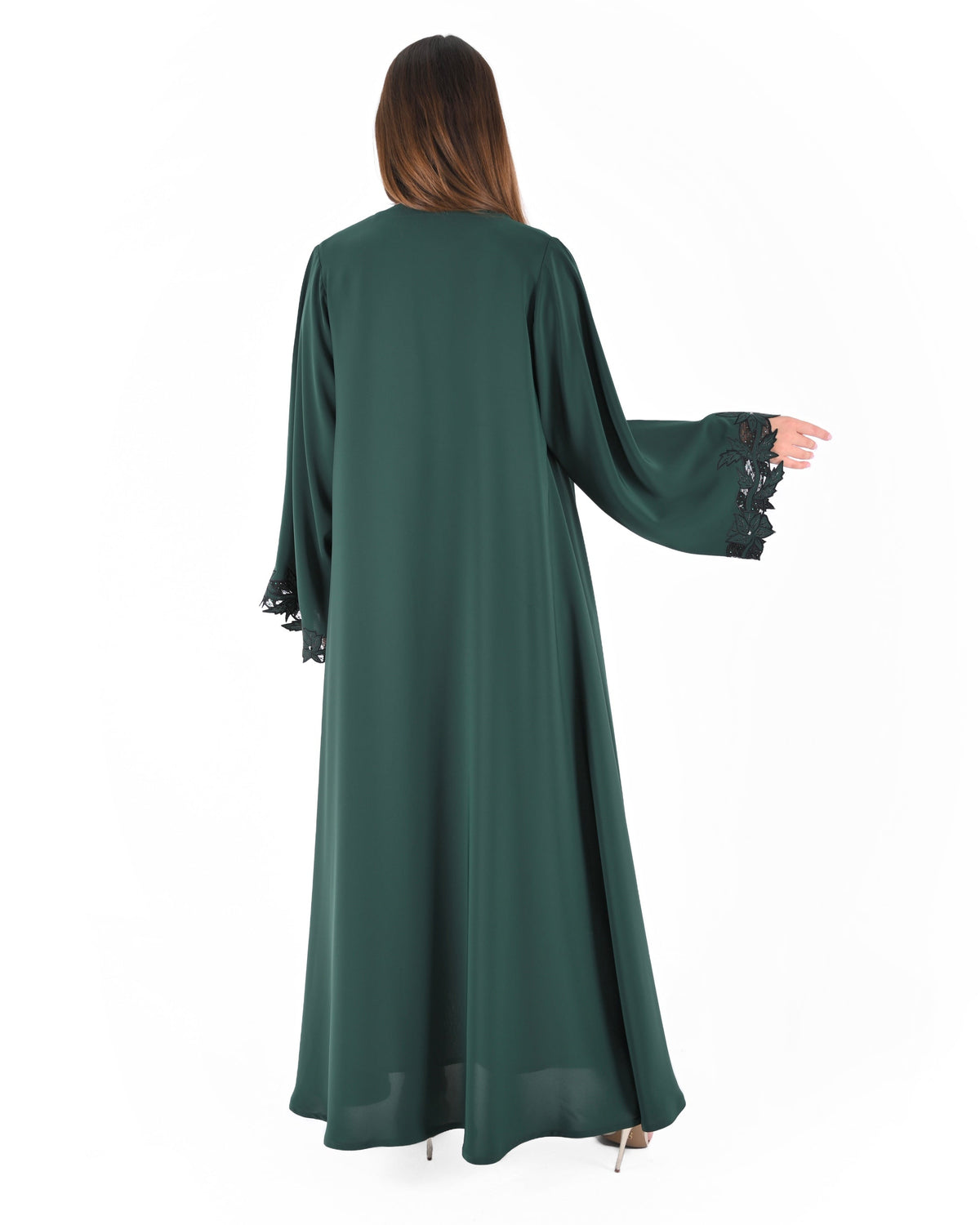 Buy Online Elegant Green Abaya with Intricate Black Lace Detailing | Luxury  Online Abaya