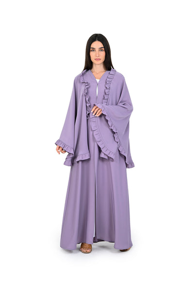 Hanayen Elegant Lavender Ruffled Butterfly Abaya best abaya online in dubai