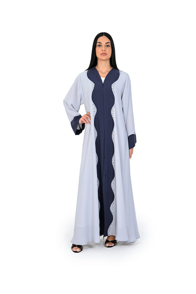 Hanayen Elegant Two-Tone Abaya with Wavy Beaded Edging best abaya online in dubai