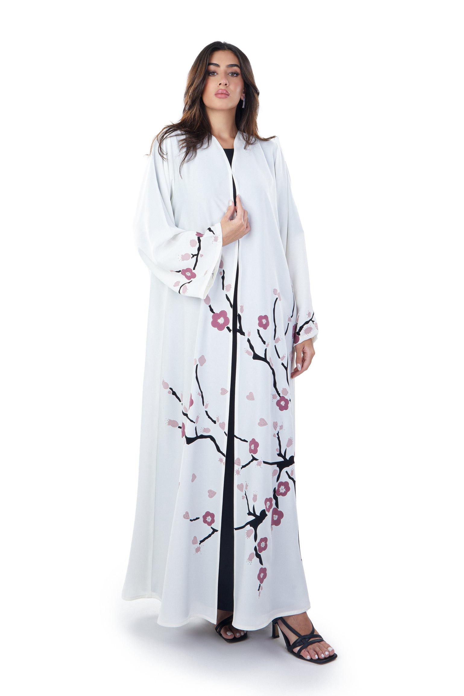 Floral Design White Abaya Dress Floral Design White Abaya Dress