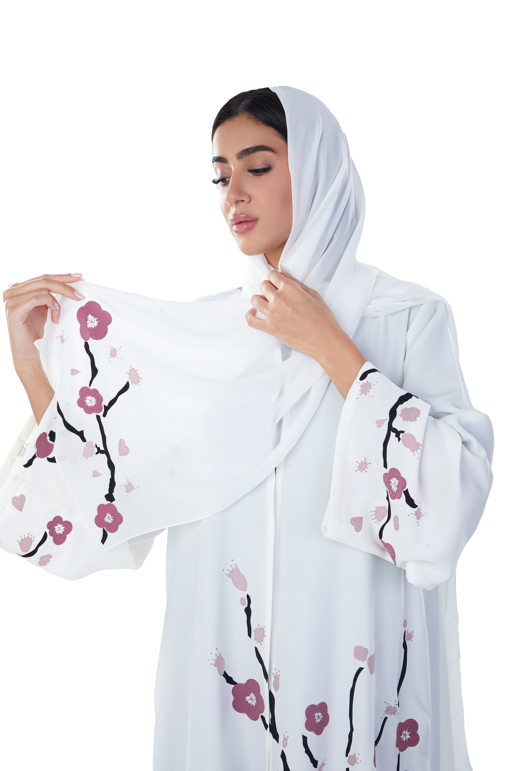 Floral Design White Abaya Dress Floral Design White Abaya Dress