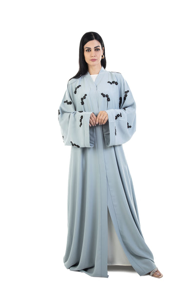 Hanayen Floral Motif Design Abaya With Crystals Highlighted