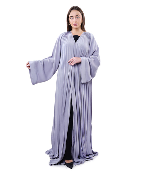 Hanayen Gray Pleated Abaya With Belt