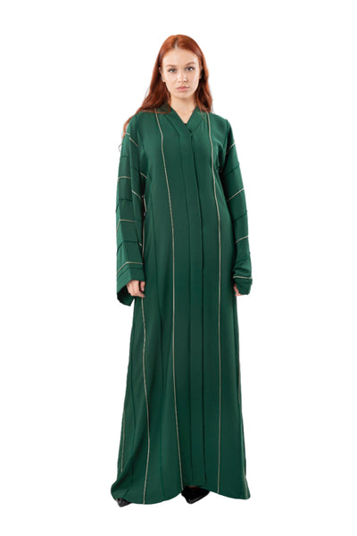 Hanayen Green Abaya with Metallic Piping best abaya online in dubai