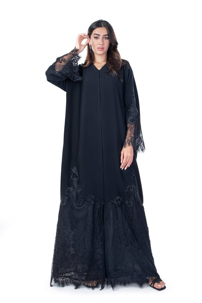Hanayen Abaya With Lace Insert In Black