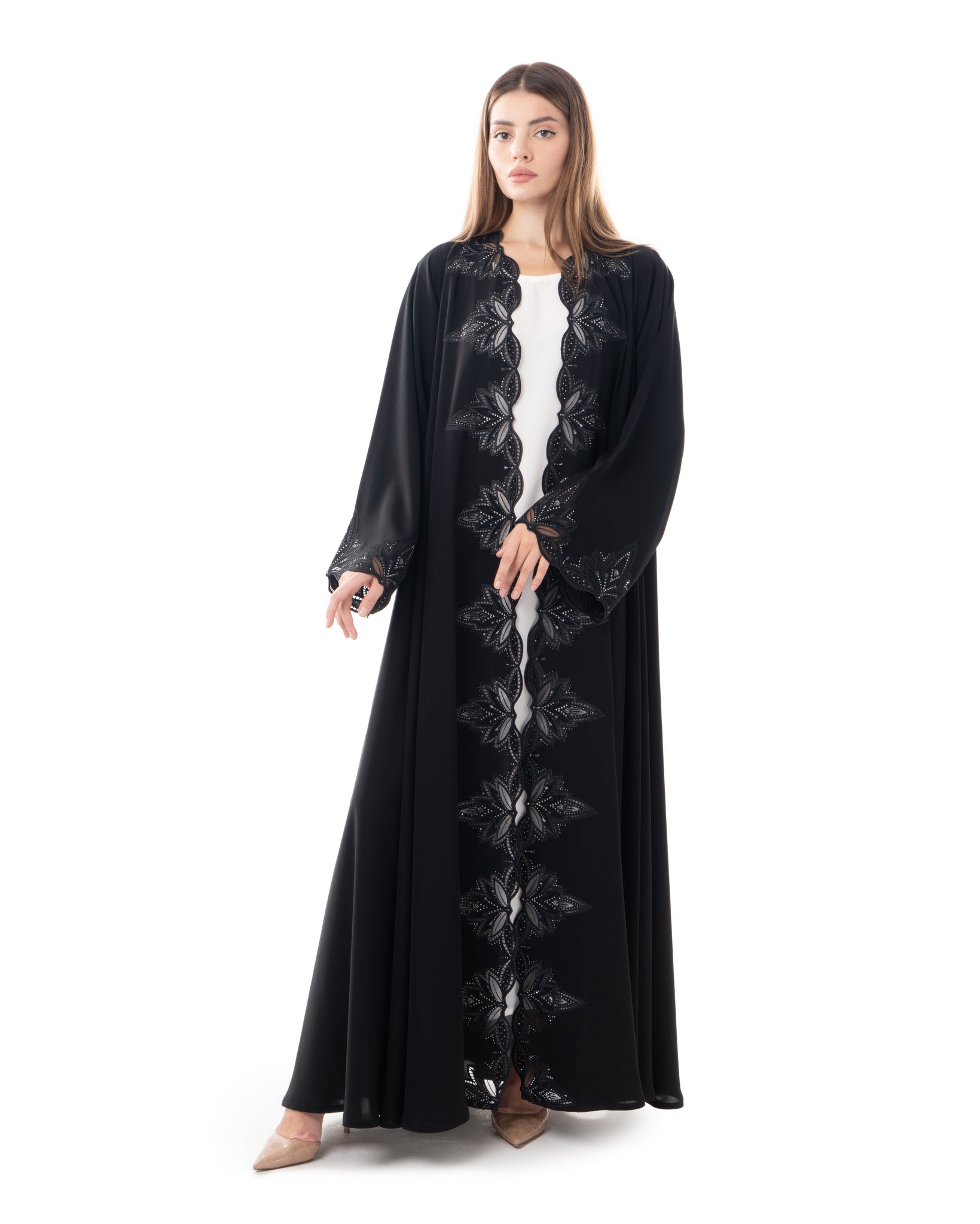 Hanayen Black Embroidered Abaya with Intricate Floral Design