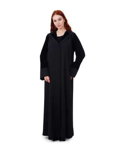 Hanayen Black Trend Lapel Abaya With Velvet