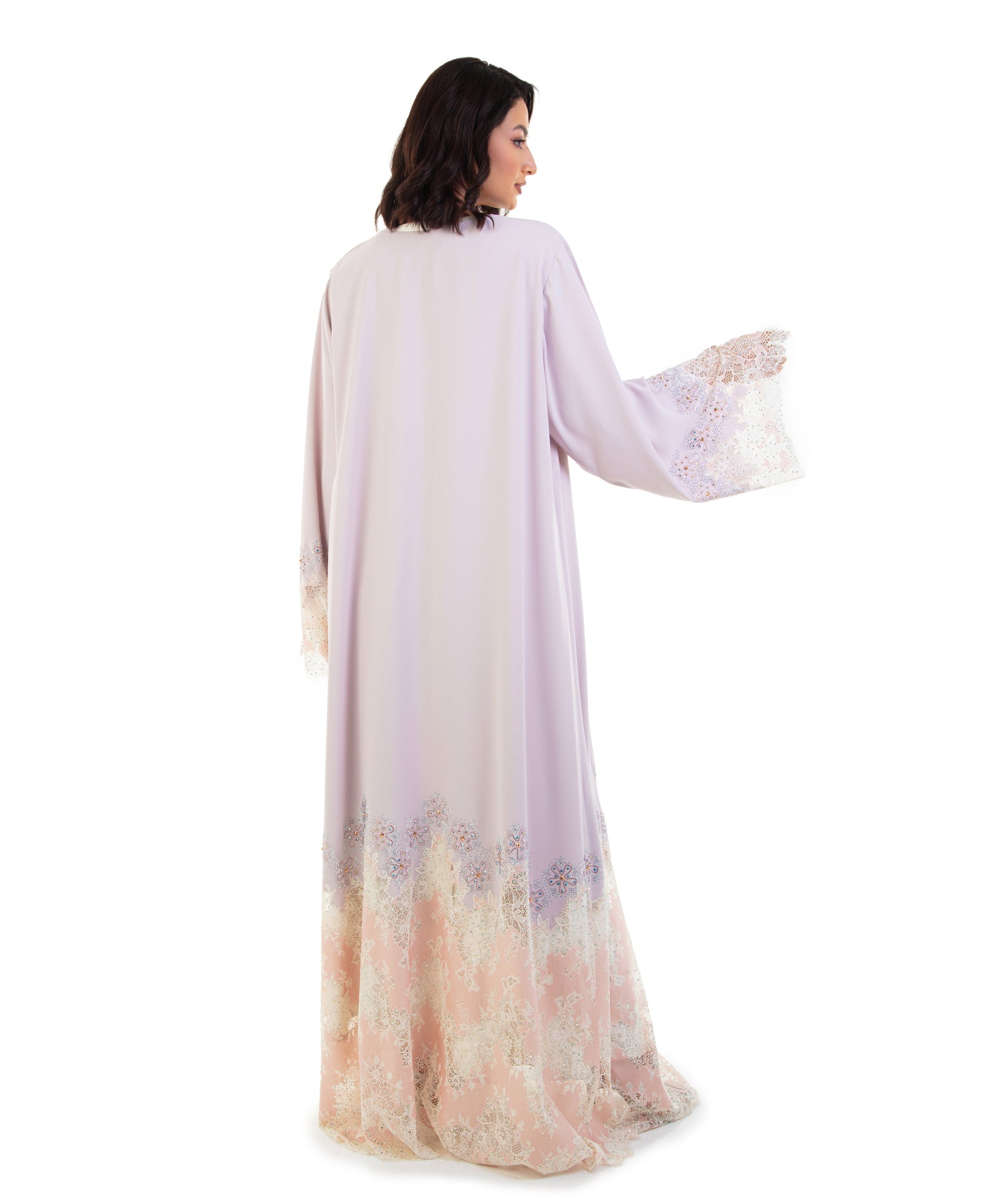 Hanayen Closed Crysalized Abaya Dress With Lace Insert