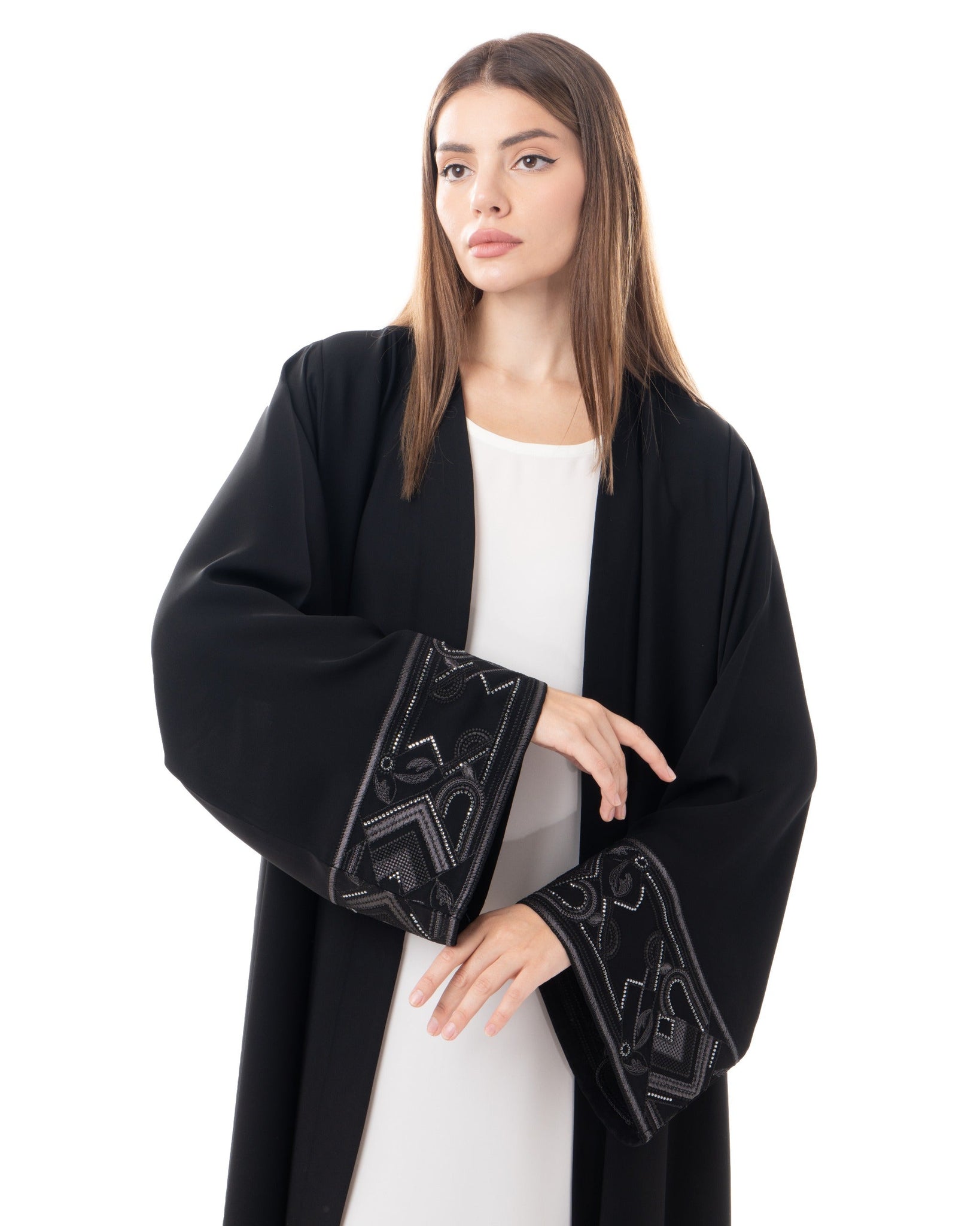 Hanayen Elegant Black Abaya With Embroidered Cuffs