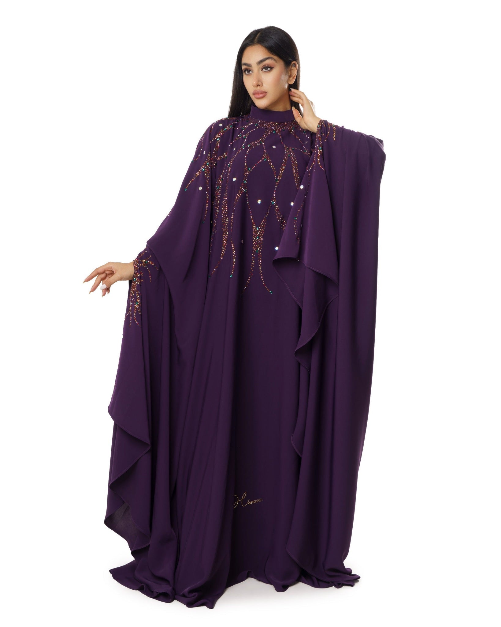 Hanayen Elegant Flowing Abaya With Sparkling Crystal Beadwork
